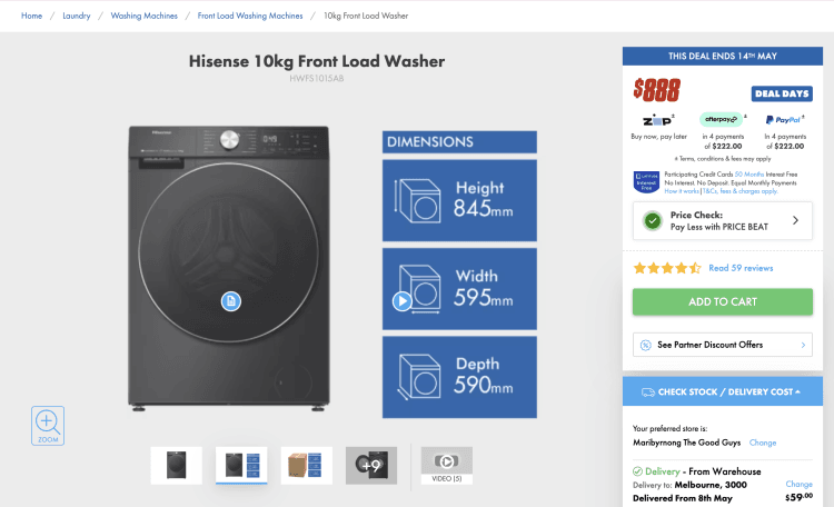The Good Guys: Hisense 10kg Front Load Washer (HWFS1015AB) – $878 with Price Beat